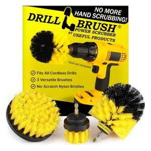 Drillbrush Power Scrubber 3-Piece Drill Cleaning Brush Set Yellow Medium NWT